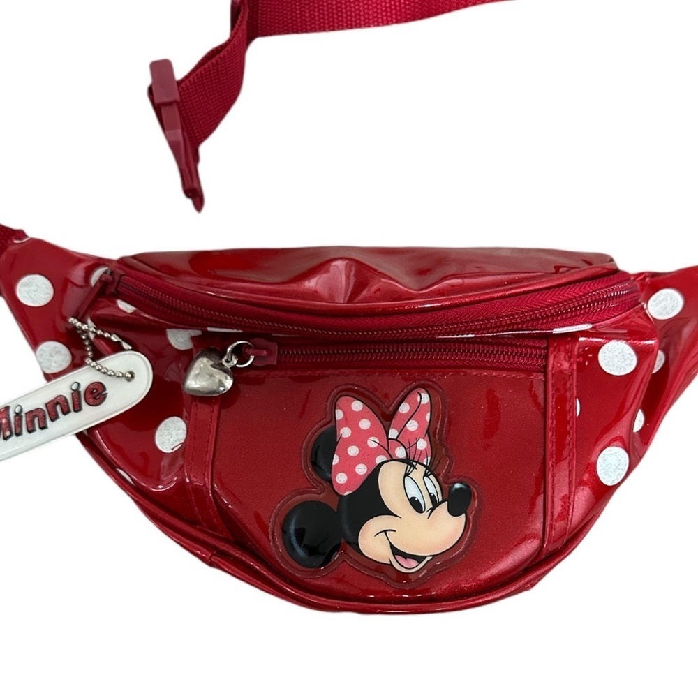 Walt Disney World Red Minnie Mouse Adjustable Child’s Fanny Pack Purse 2 Zippers